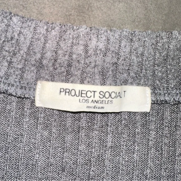 Project Social T Charcoal Ribbed Cardigan Size Medium Wide Arm Classic Rustic - Picture 3 of 4